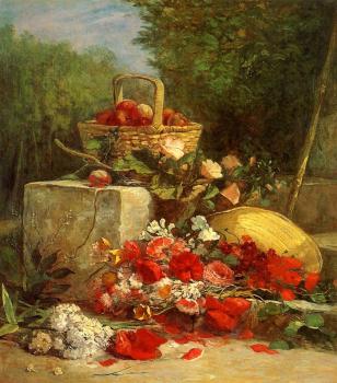 Eugene Boudin : Flowers and Fruit in a Garden